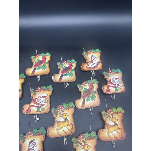 VTG Double Sided Leather Stocking Christmas Ornaments Cardinal Deer Mouse 18 - Picture 4 of 9